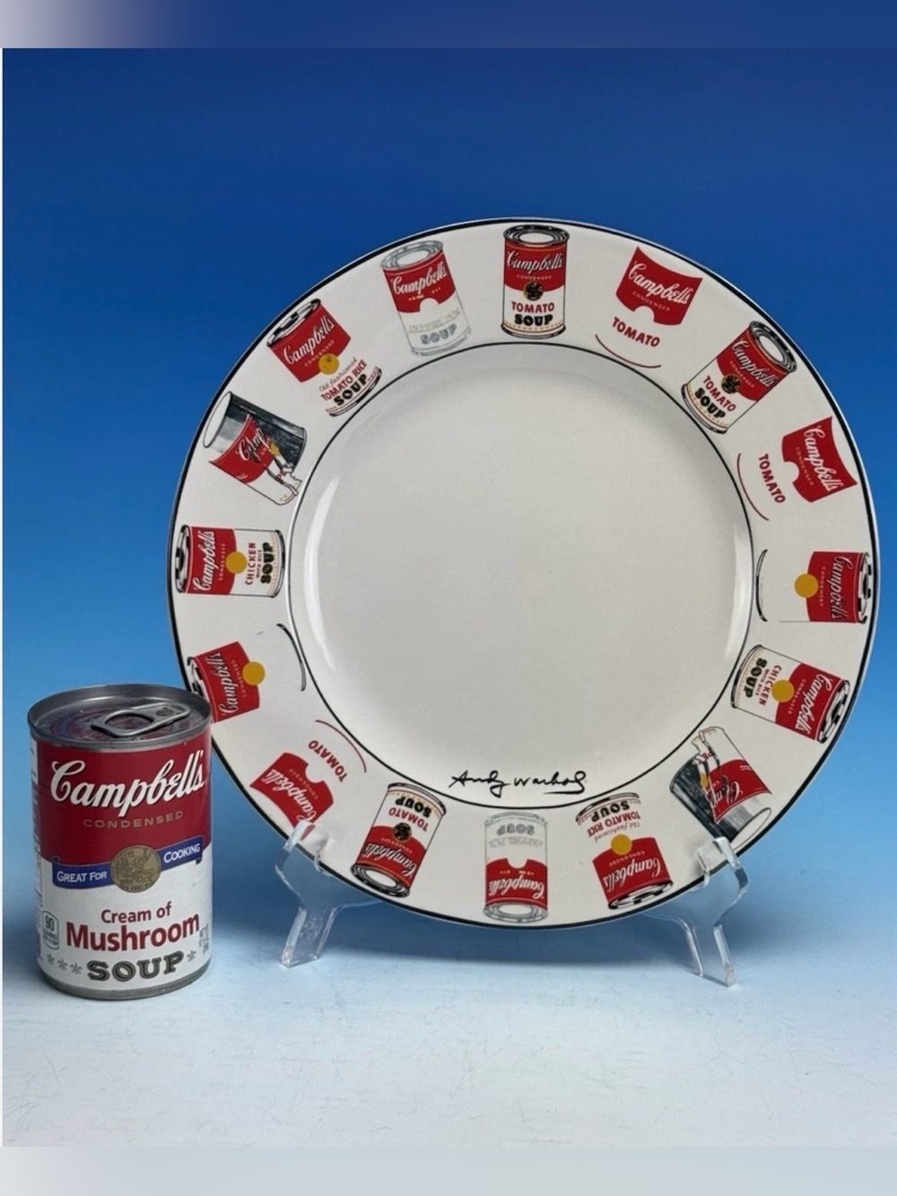 Set of 6 ANDY WARHOL POP ART CAMPBELL’S SOUP Cans 10.5” White Dinner Plate BLOCK
